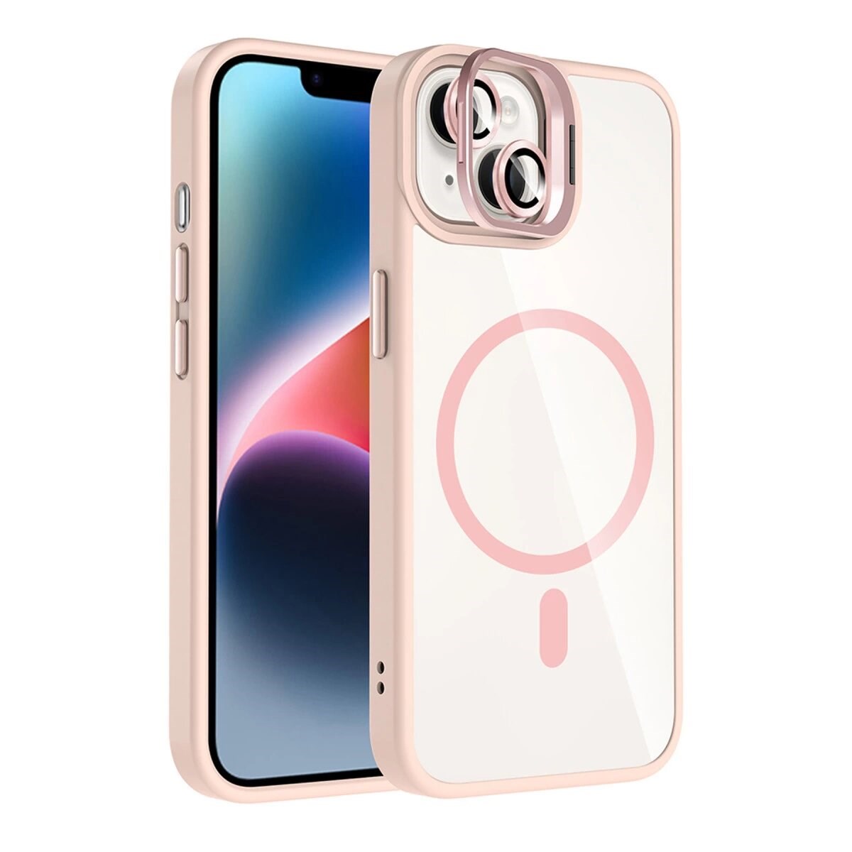 Joko Apple İphone 14 Remim Lensli Magsafe Standlı Kapak - Pembe