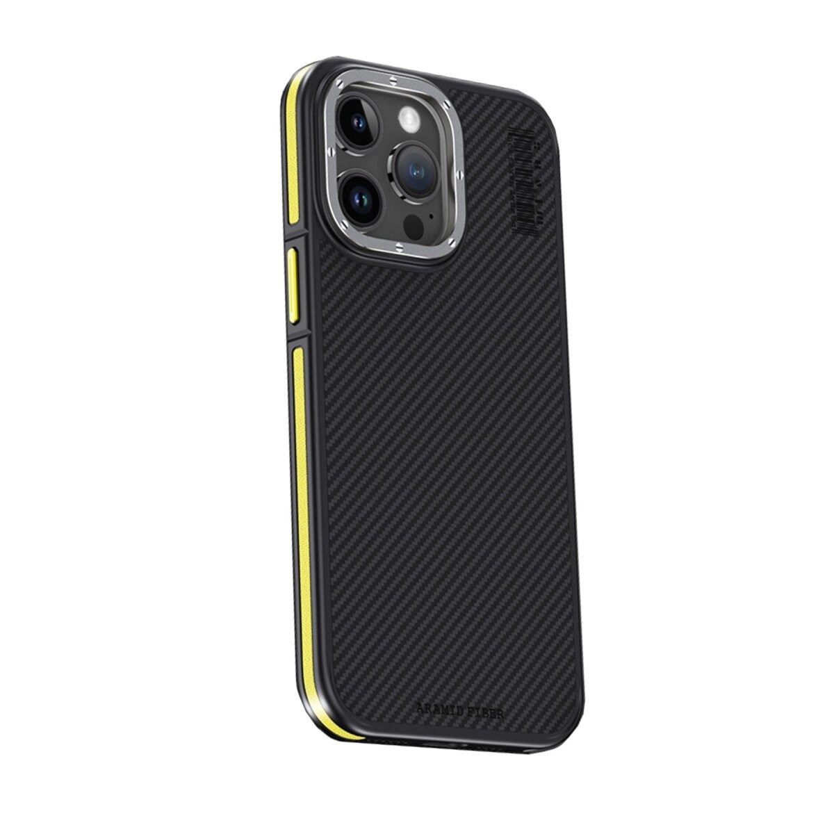 Joko Apple İphone 15 Pro Max Kılıf Aramid 600d Kevlar Karbon Fiber Magsafe Kapak - Sarı