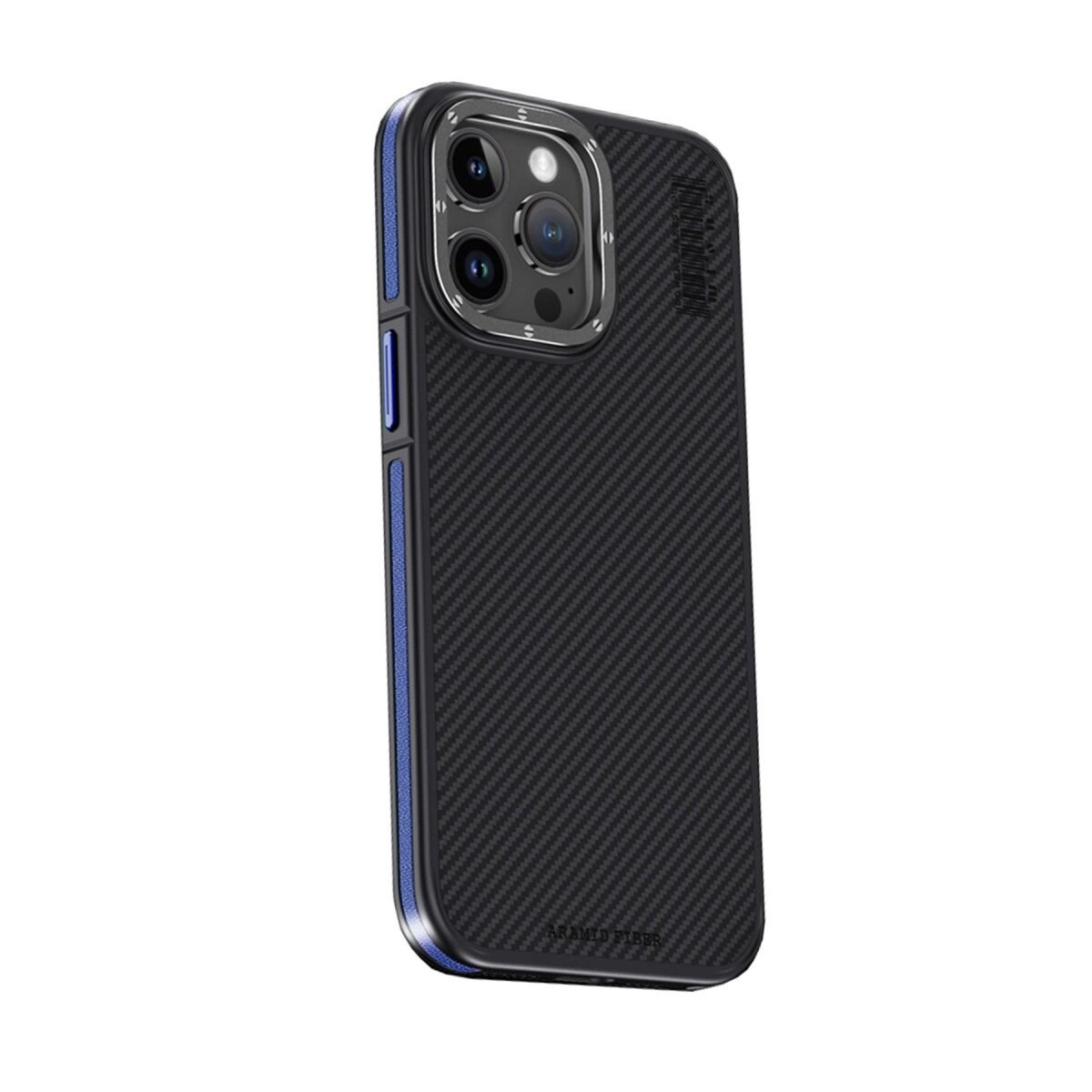 Joko Apple İphone 15 Pro Max Kılıf Aramid 600d Kevlar Karbon Fiber Magsafe Kapak - Lacivert