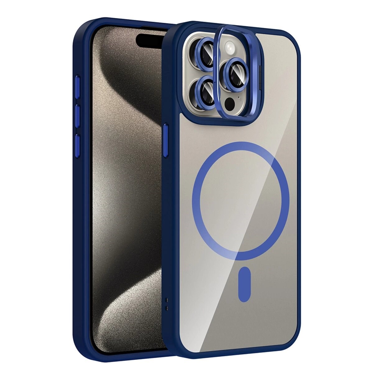 Joko Apple İphone 15 Pro Max Remim Lensli Magsafe Standlı Kapak - Lacivert