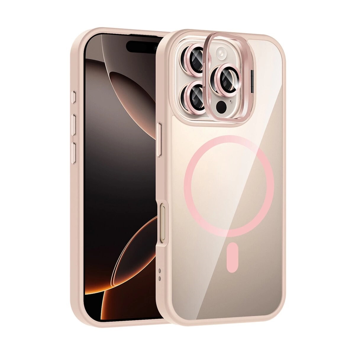 Joko Apple İphone 16 Pro Max Remim Lensli Magsafe Standlı Kapak - Pembe