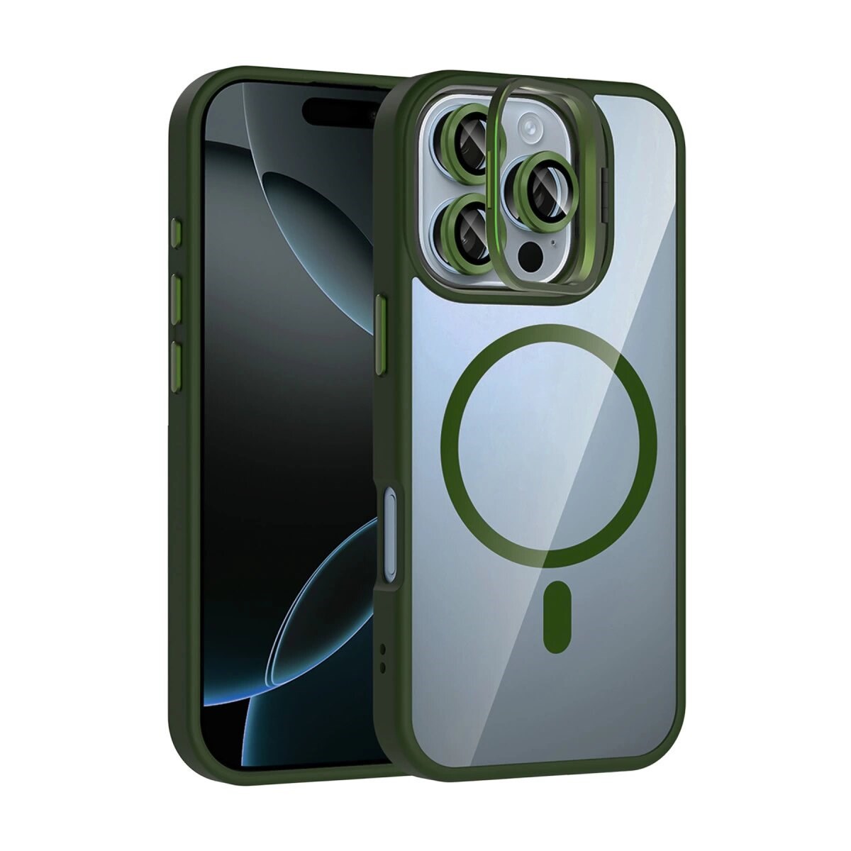 Joko Apple İphone 16 Pro Max Remim Lensli Magsafe Standlı Kapak - Koyu Yeşil