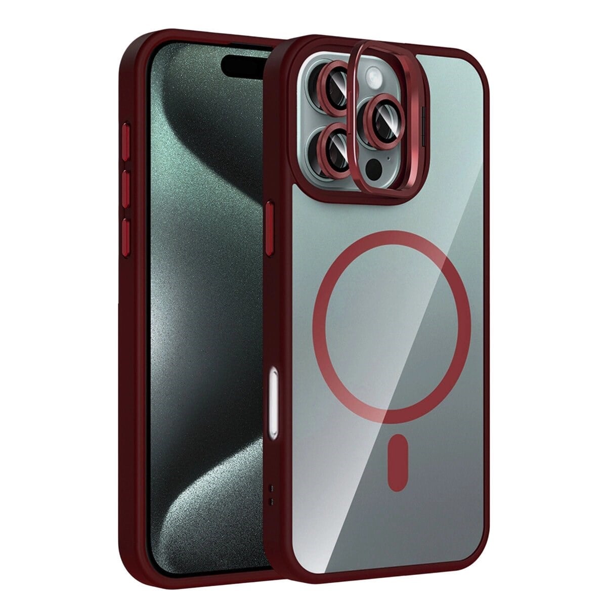 Joko Apple İphone 16 Pro Max Remim Lensli Magsafe Standlı Kapak - Bordo