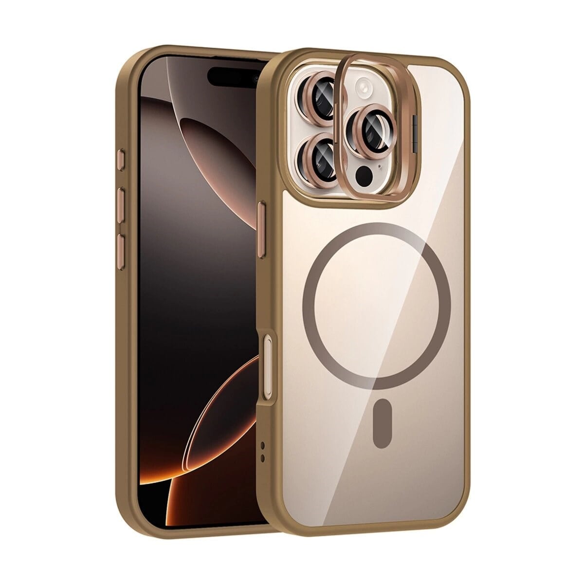 Joko Apple İphone 16 Pro Remim Lensli Magsafe Standlı Kapak - Kahverengi