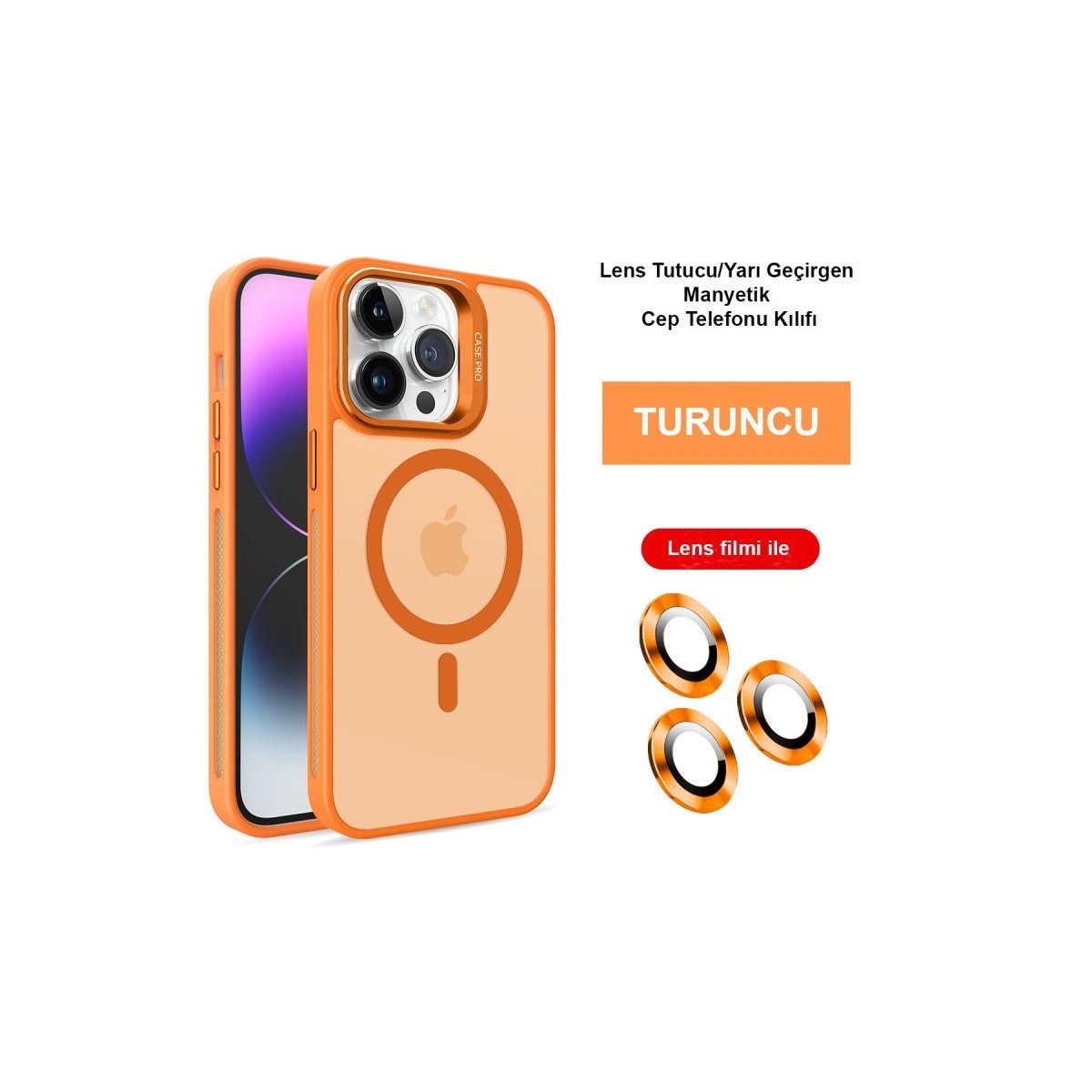 Joko İphone 14 Pro Kılıf Flet Lens Magsafe Kapak - Turuncu