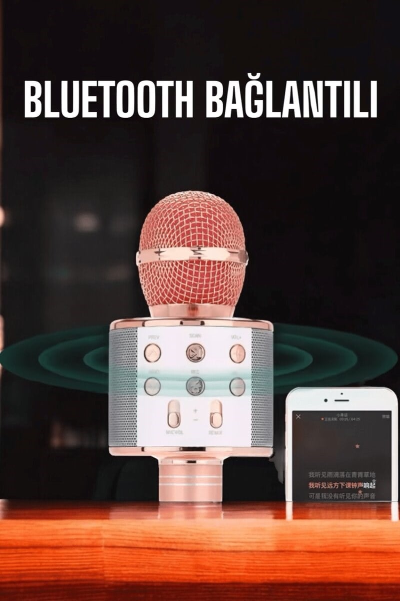 Kablosuz Bluetooth Karaoke Mikrofon USB ve AUX Girişli, Yüksek Ses Kalitesi