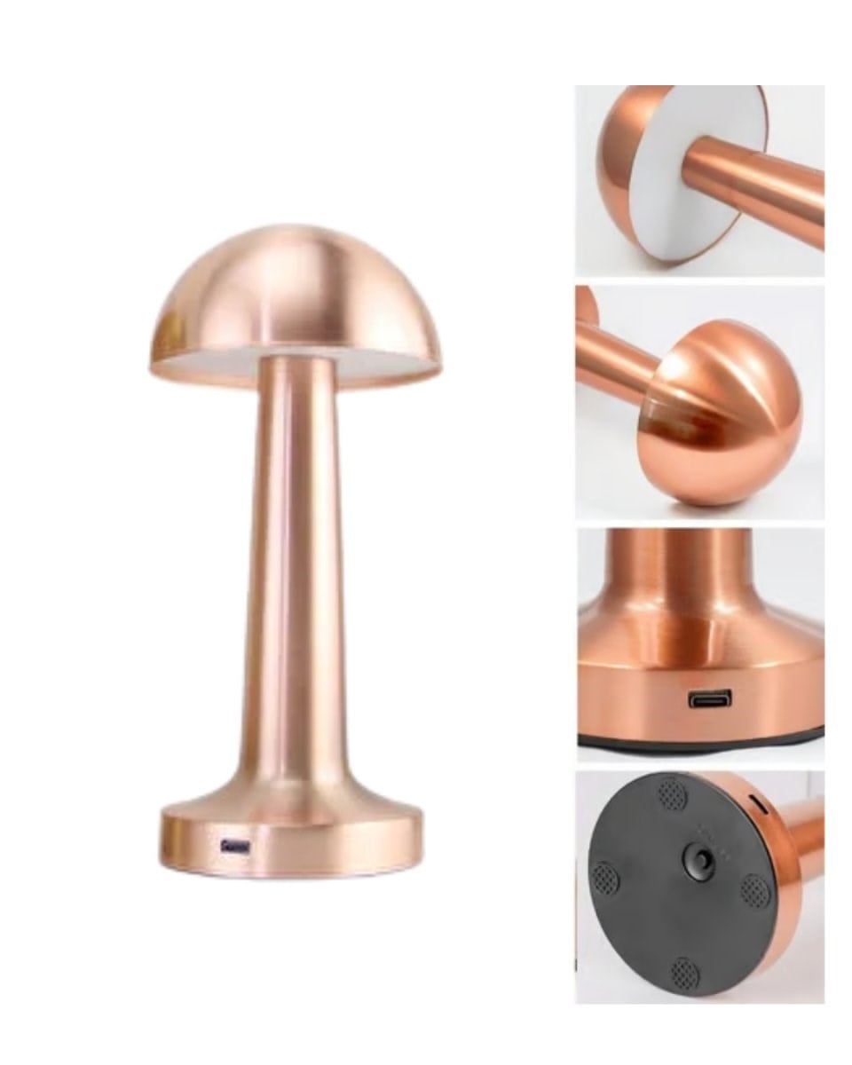 Kablosuz Dokunmatik Masa Lambası 3 Işık Modlu USB Şarjlı Bronz