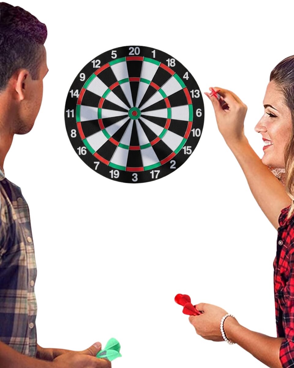Kaliteli Ahşap Dart Tahtası 12 İnç 4 Adet Metal İğne Uçlu Ok