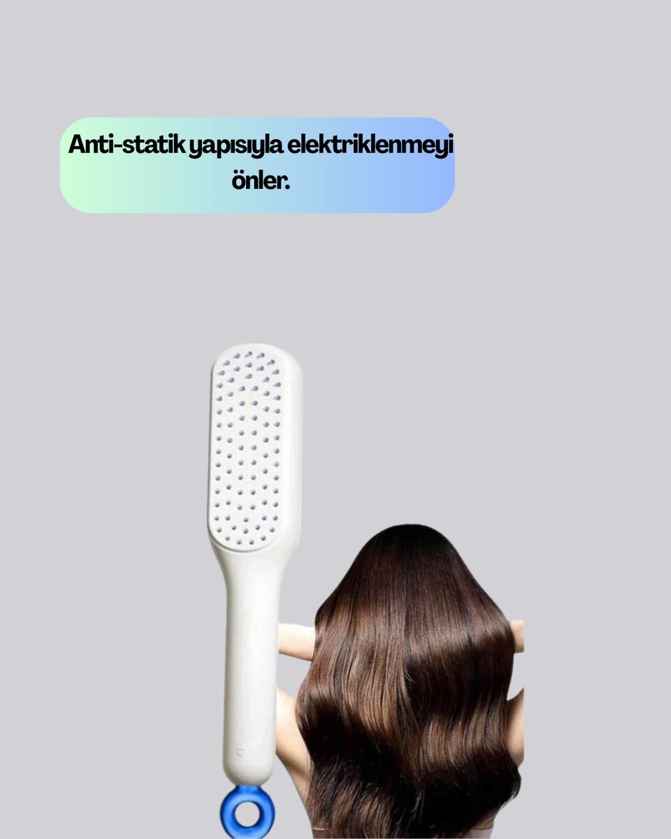 Kendini Temizleyen Ergonomik Saç Tarağı – ABS Gövde, Silikon Diş