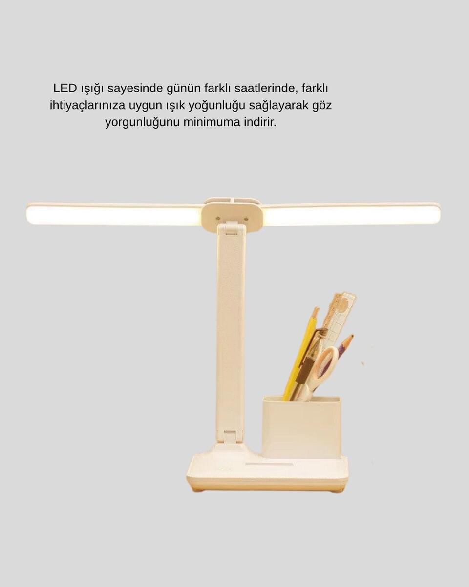 Kısılabilir LED Masa Lambası – Kalemlik ve Telefon Standlı, Göz Yormayan Işık