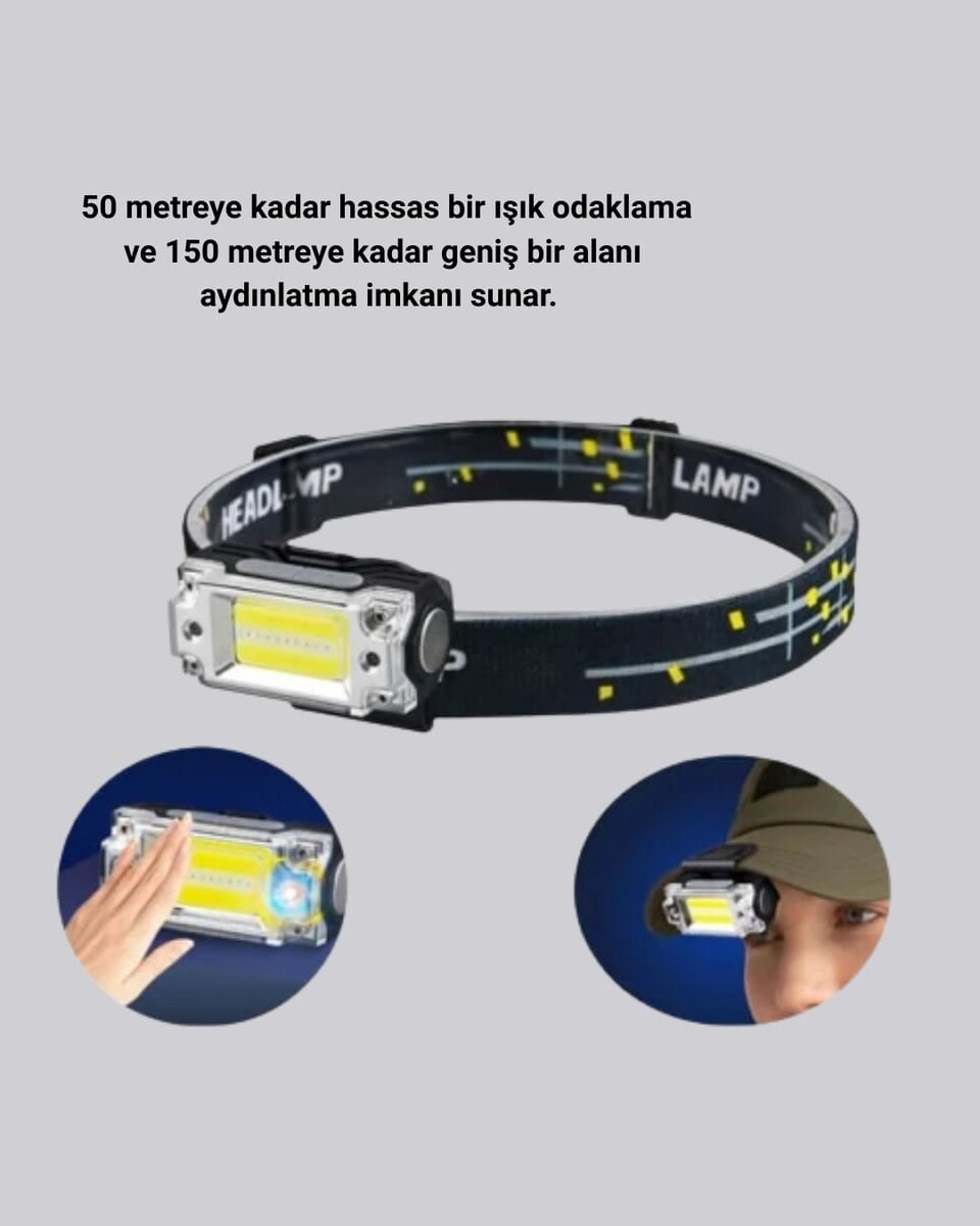 Kompakt LED Kafs Feneri USB Şarjlı Manyetik 2 Işık Modlu 215 Lümen