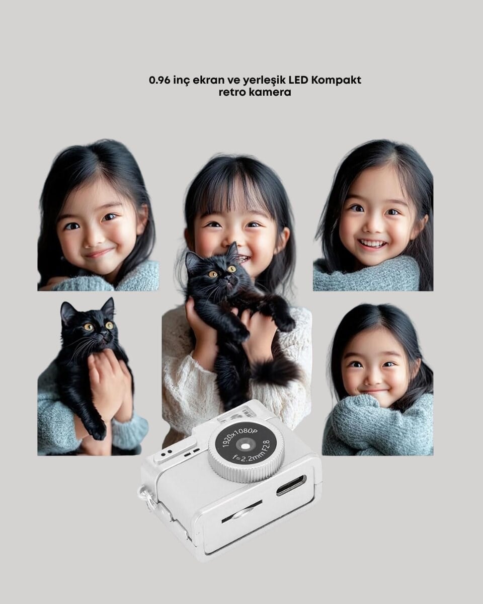 Kompakt Mini Kamera Retro Tasarım 128GB Hafıza 1080P Video