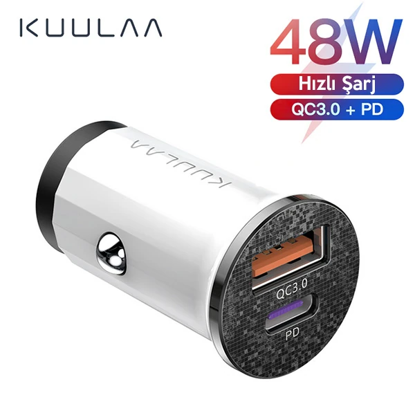 KUULAA 42W USB + Type-C Çift Çıkışlı Mini Hızlı Araç Şarj Cihazı-(1903)