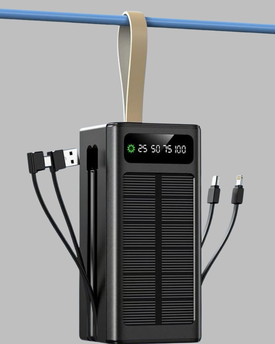 LED Aydınlatmalı Güneş Panelli Powerbank Seyahat ve Kamp İçin