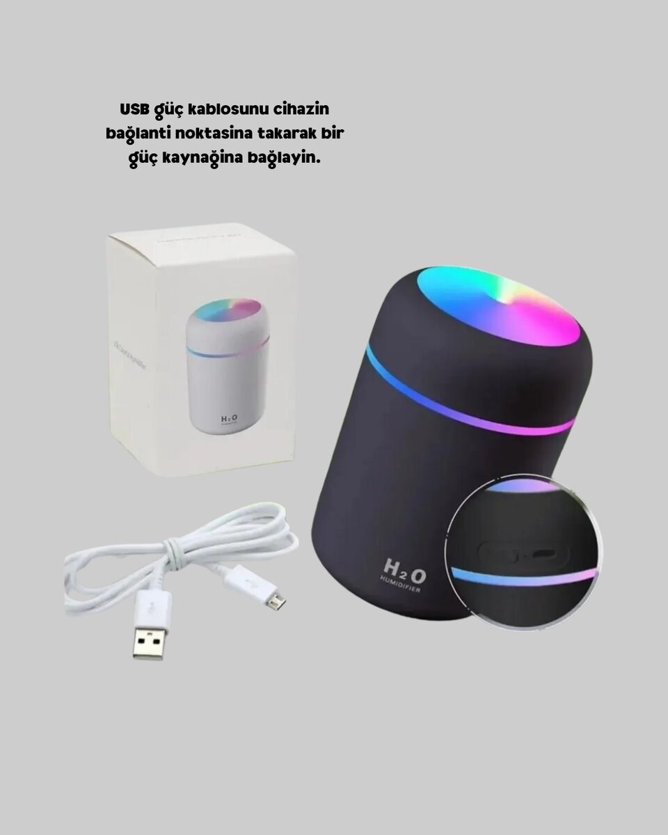 LED Işıklı USB Nemlendirici – Sürekli ve Aralıklı Püskürtme Modu