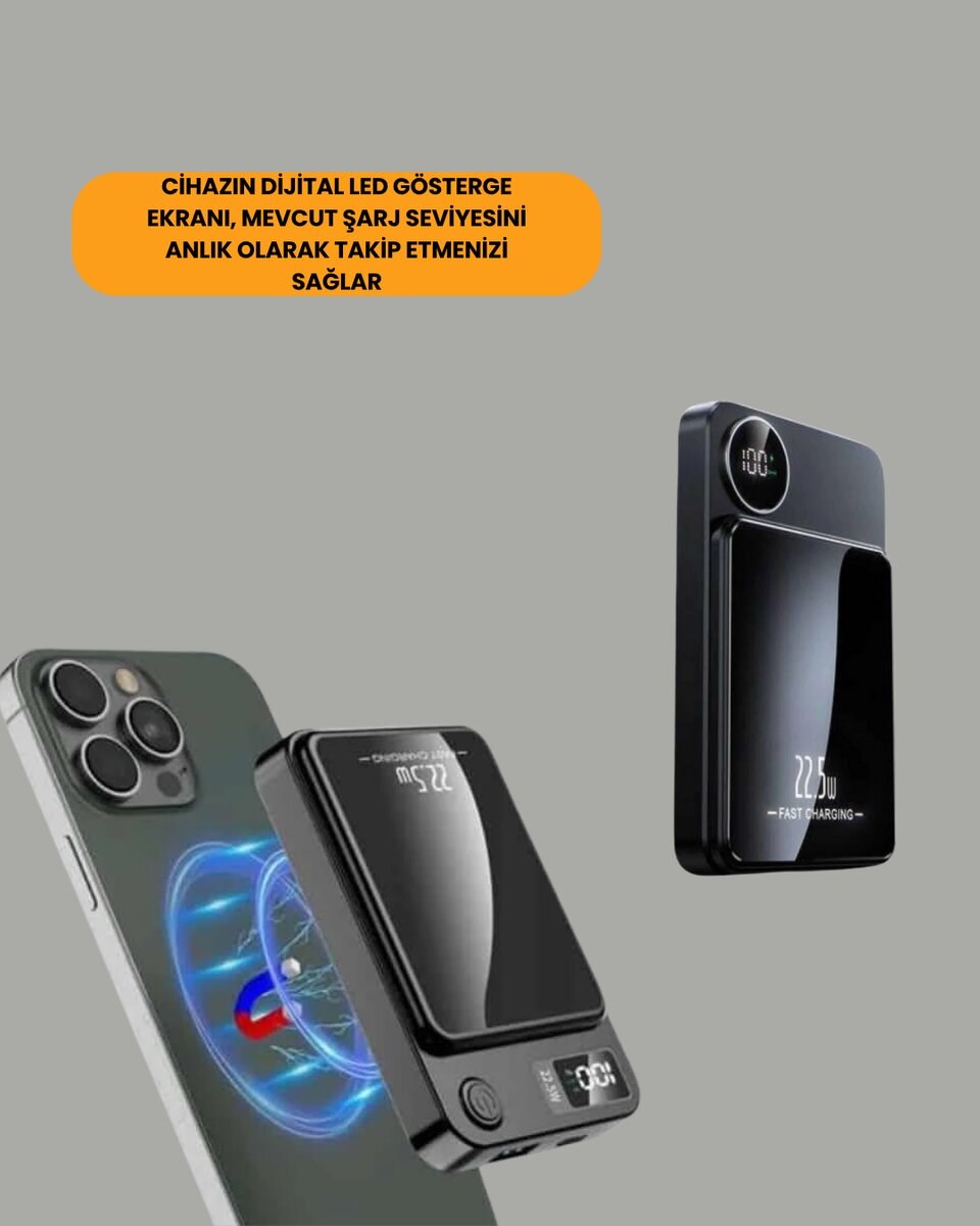 Manyetik ve Hızlı Kablosuz Şarj Güç Bankası Powerbank