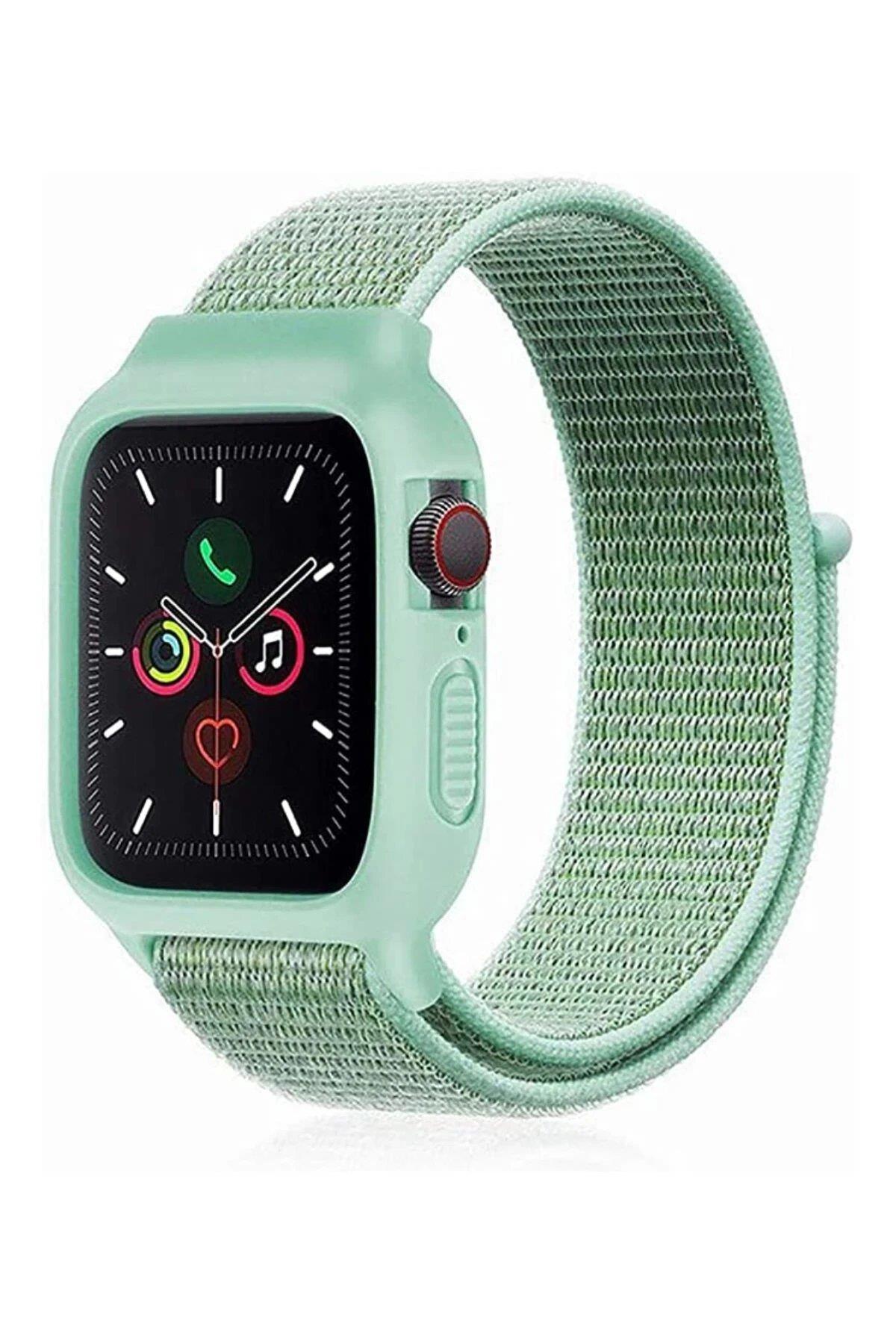 Newface Apple Watch 42mm Hasırlı Cırtcırtlı Kasalı Kordon uaz