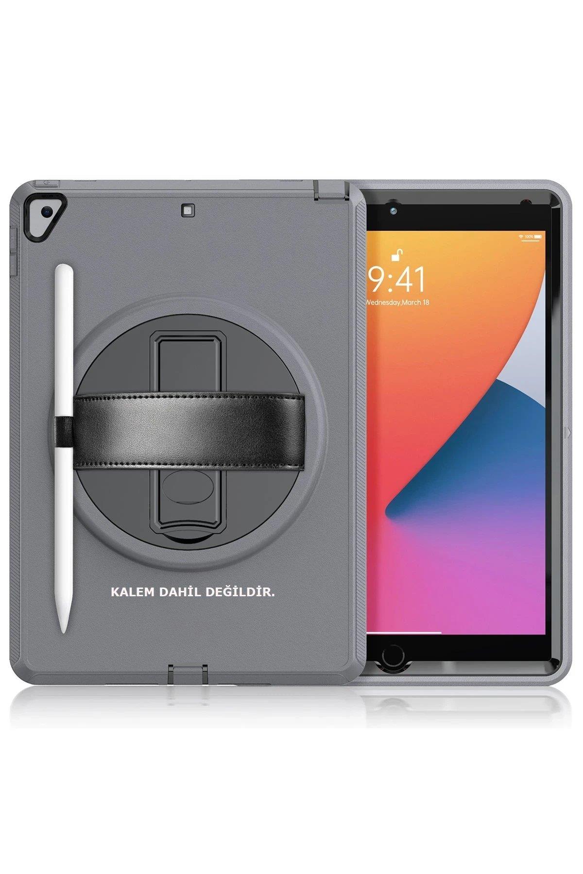 Newface iPad 10.2 (7.nesil) Kılıf Hand Strap Tablet Kılıfı - Gri