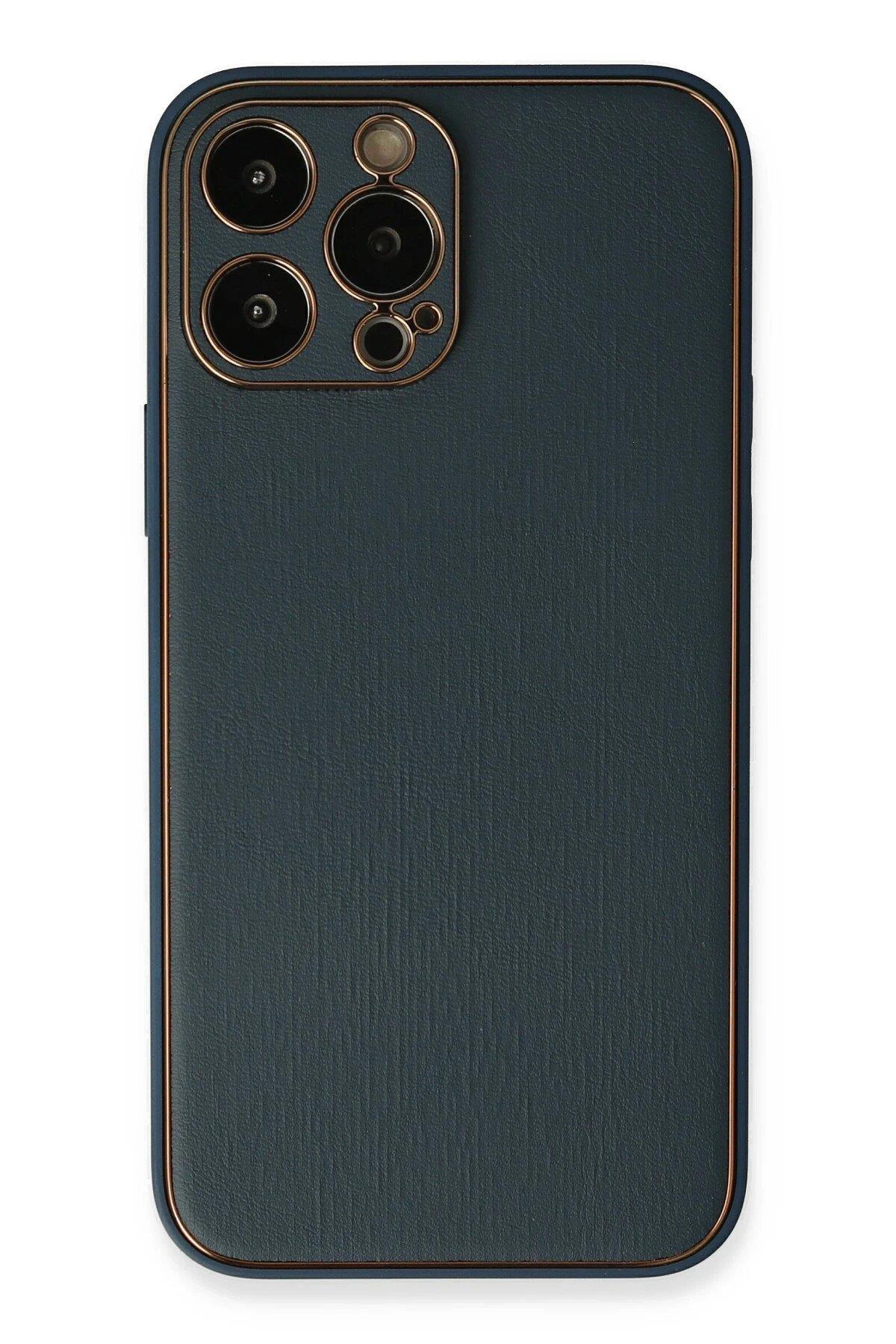 Newface iPhone 13 Pro Max Kılıf Coco Deri Silikon Kapak - Mavi