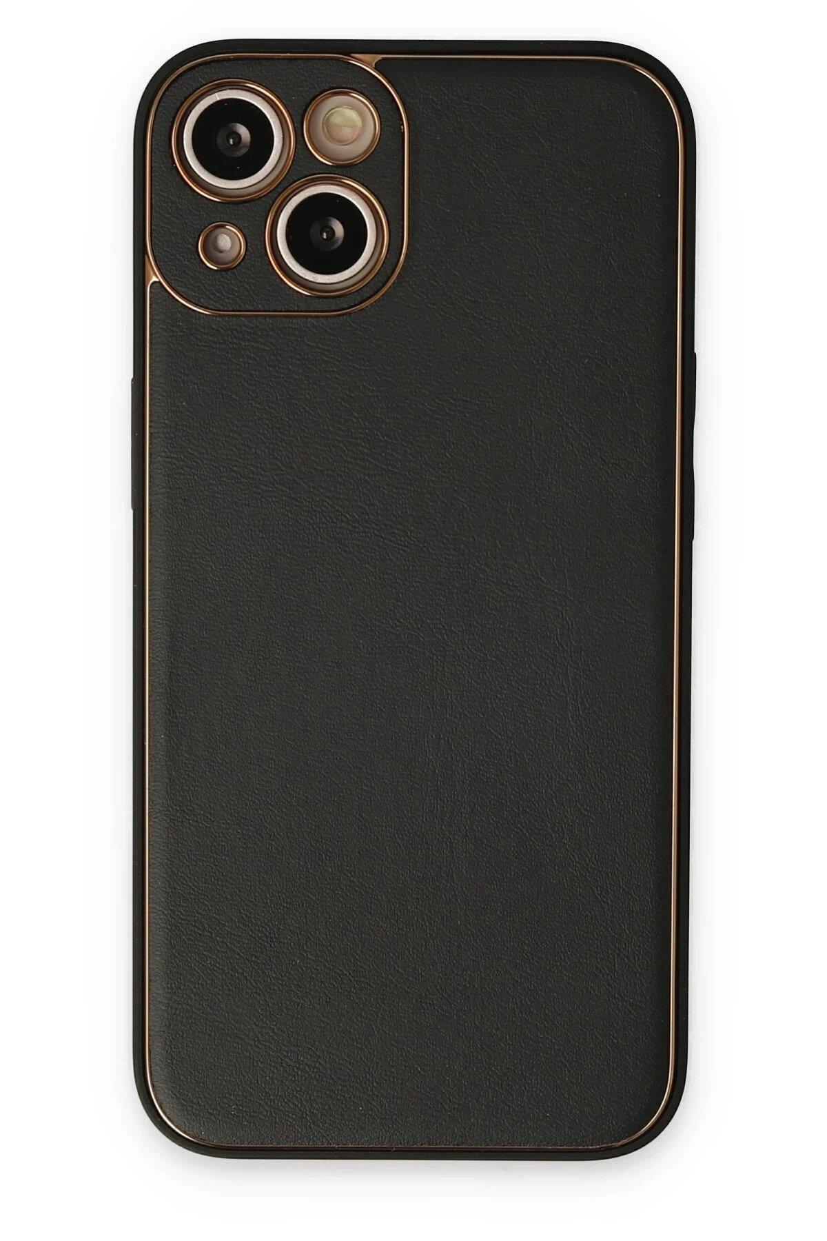 Newface iPhone 14 Kılıf Coco Deri Silikon Kapak - Siyah