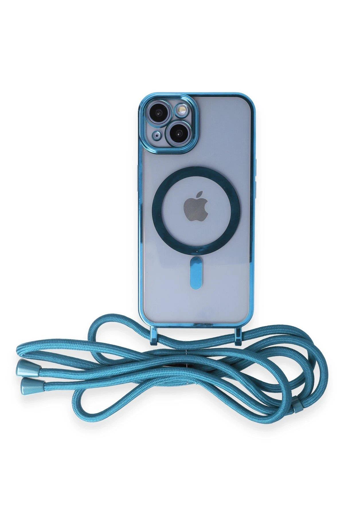 Newface iPhone 14 Kılıf Divo Lazer Askılı Magsafe Kapak - Sierra Blue