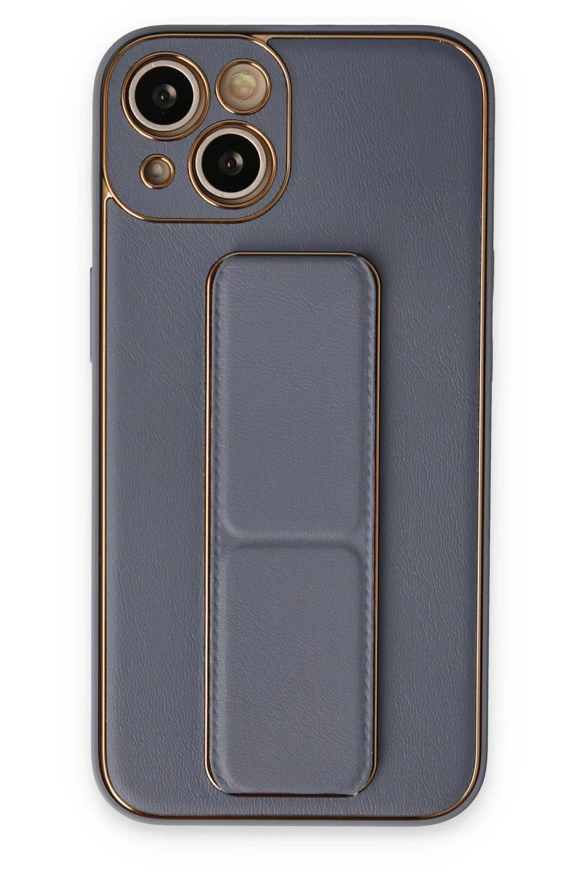 Newface iPhone 14 Plus Kılıf Coco Deri Standlı Kapak - Gri