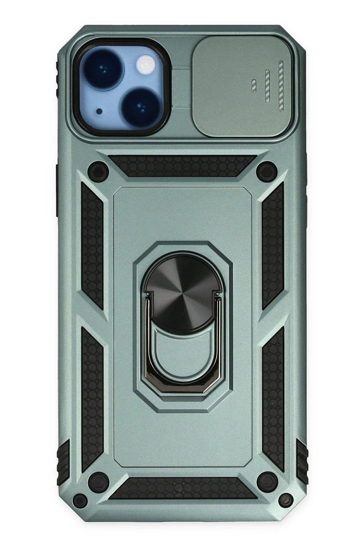 Newface iPhone 14 Plus Kılıf Pars Lens Yüzüklü Silikon - Yeşil