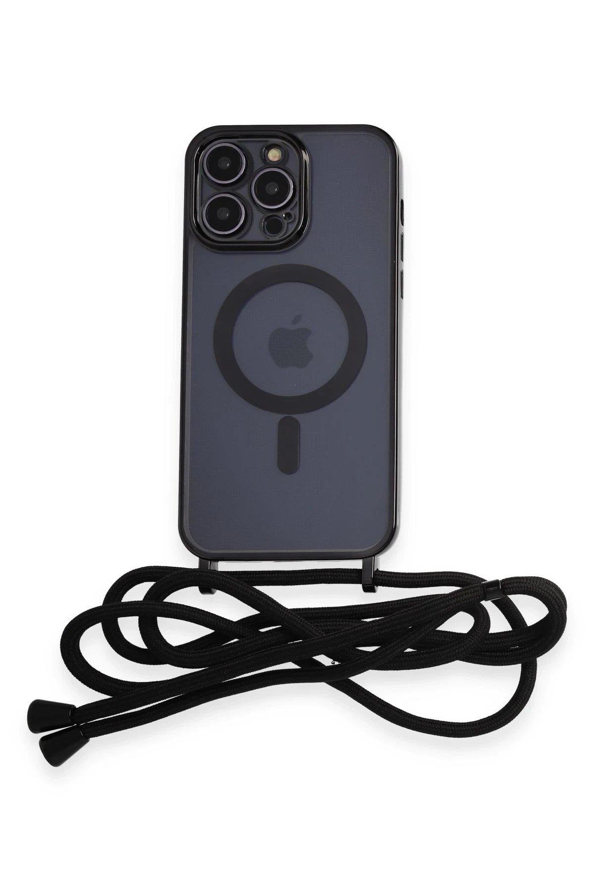 Newface iPhone 14 Pro Kılıf Divo Lazer Askılı Magsafe Kapak - Siyah