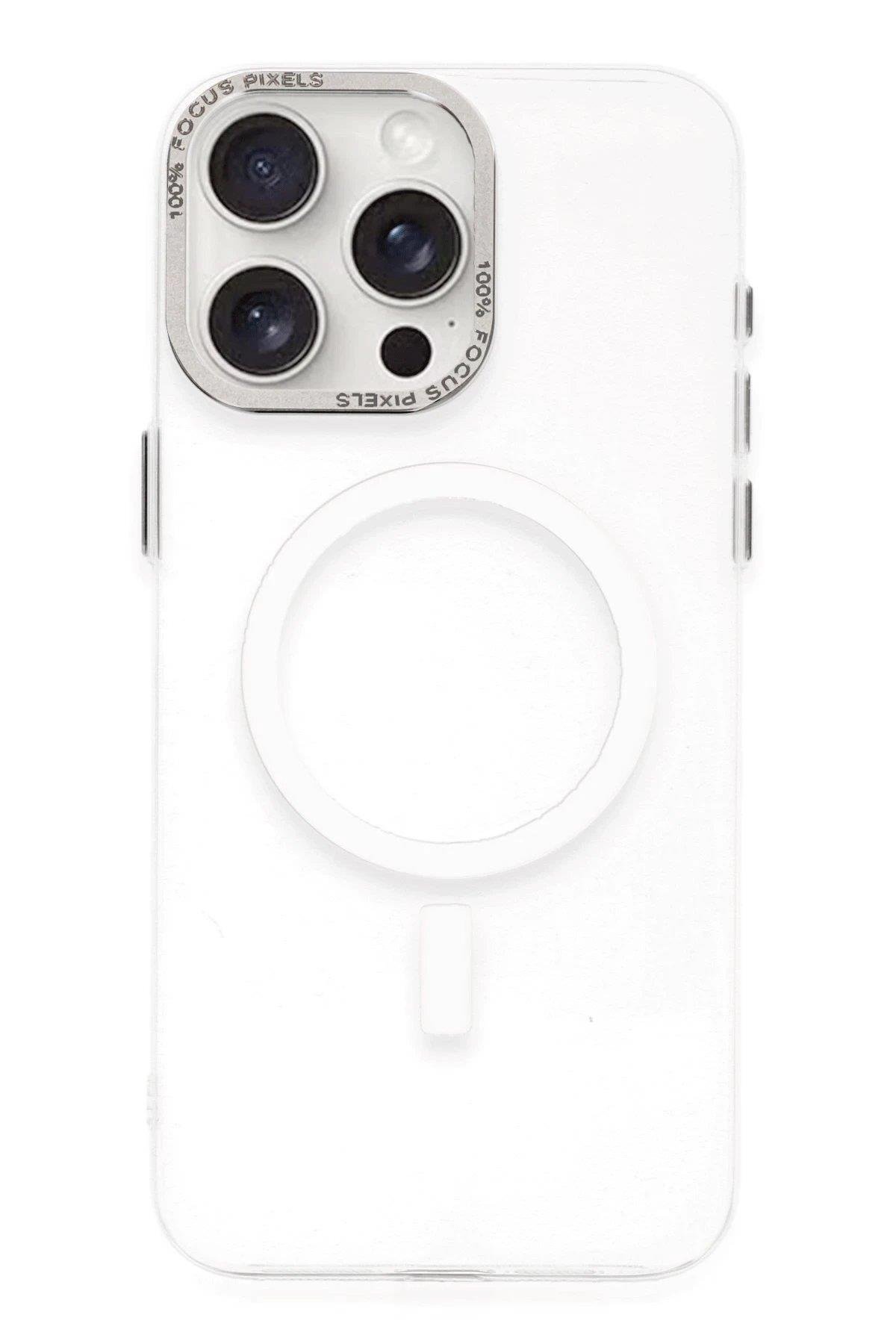 Newface iPhone 15 Pro Max Kılıf Anka PC Magneticsafe Sert Metal Kapak - Şeffaf