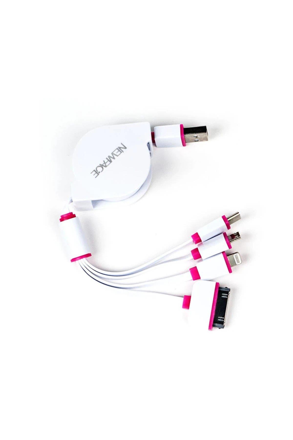 Newface Makaralı 4in1 USB Kablo - Pembe