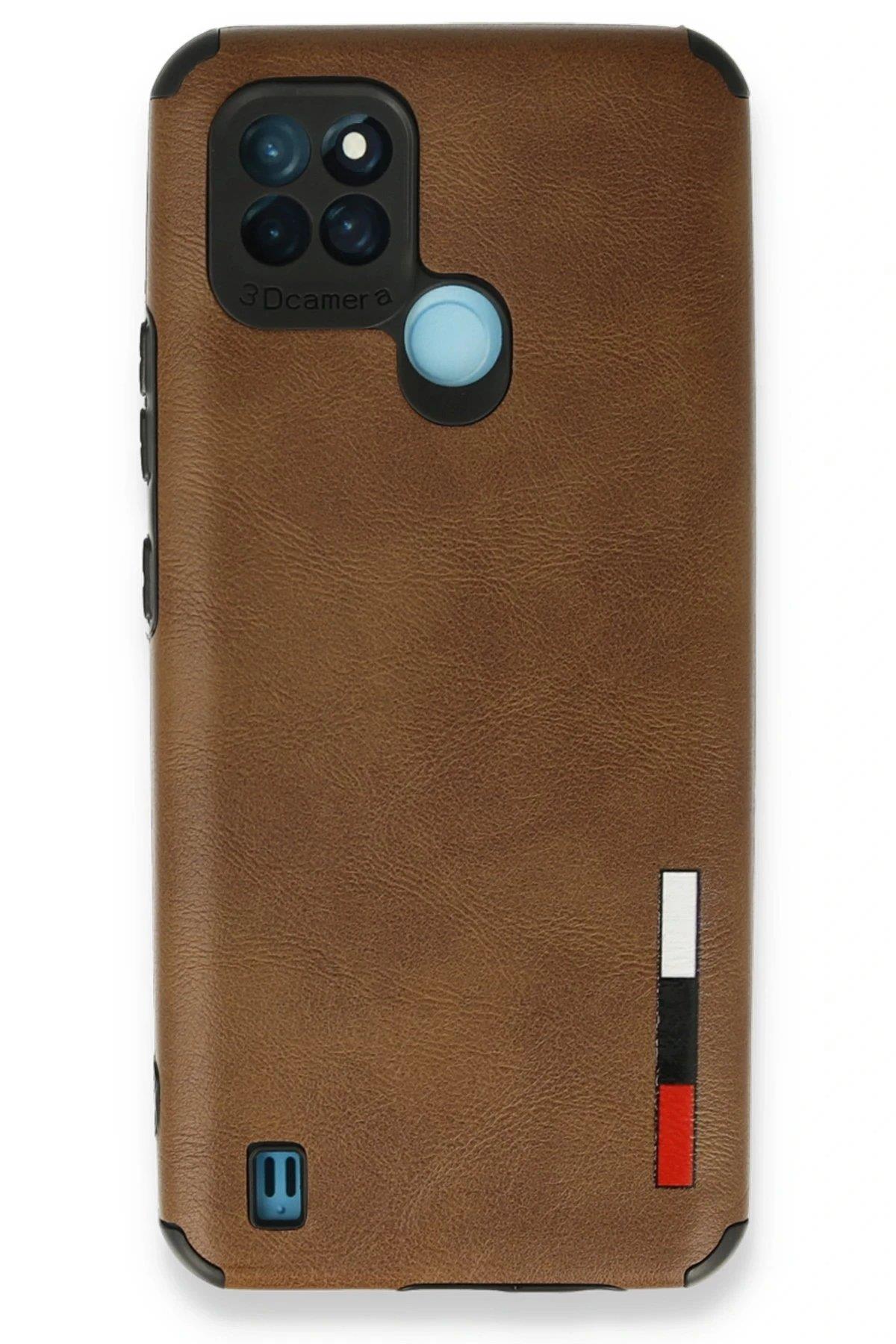 Newface Realme C25Y Kılıf Loop Deri Silikon - Kahverengi