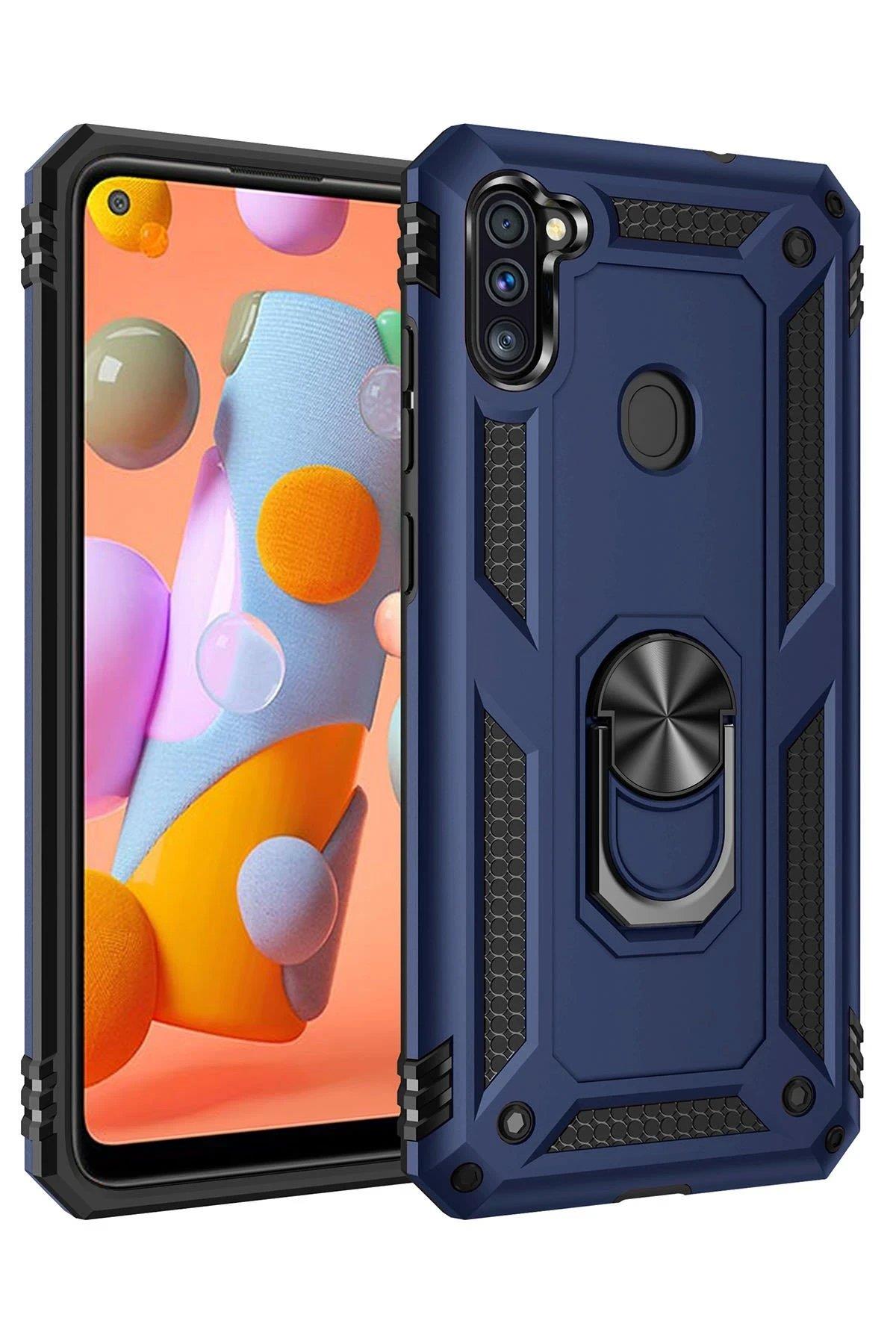 Newface Samsung Galaxy A11 Kılıf Sofya Yüzüklü Silikon Kapak - Lacivert