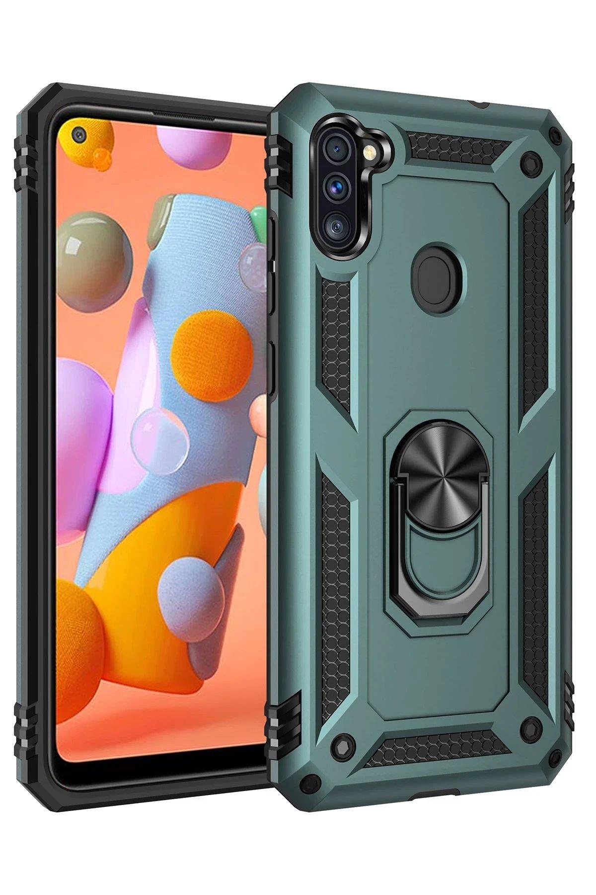 Newface Samsung Galaxy A11 Kılıf Sofya Yüzüklü Silikon Kapak - Yeşil