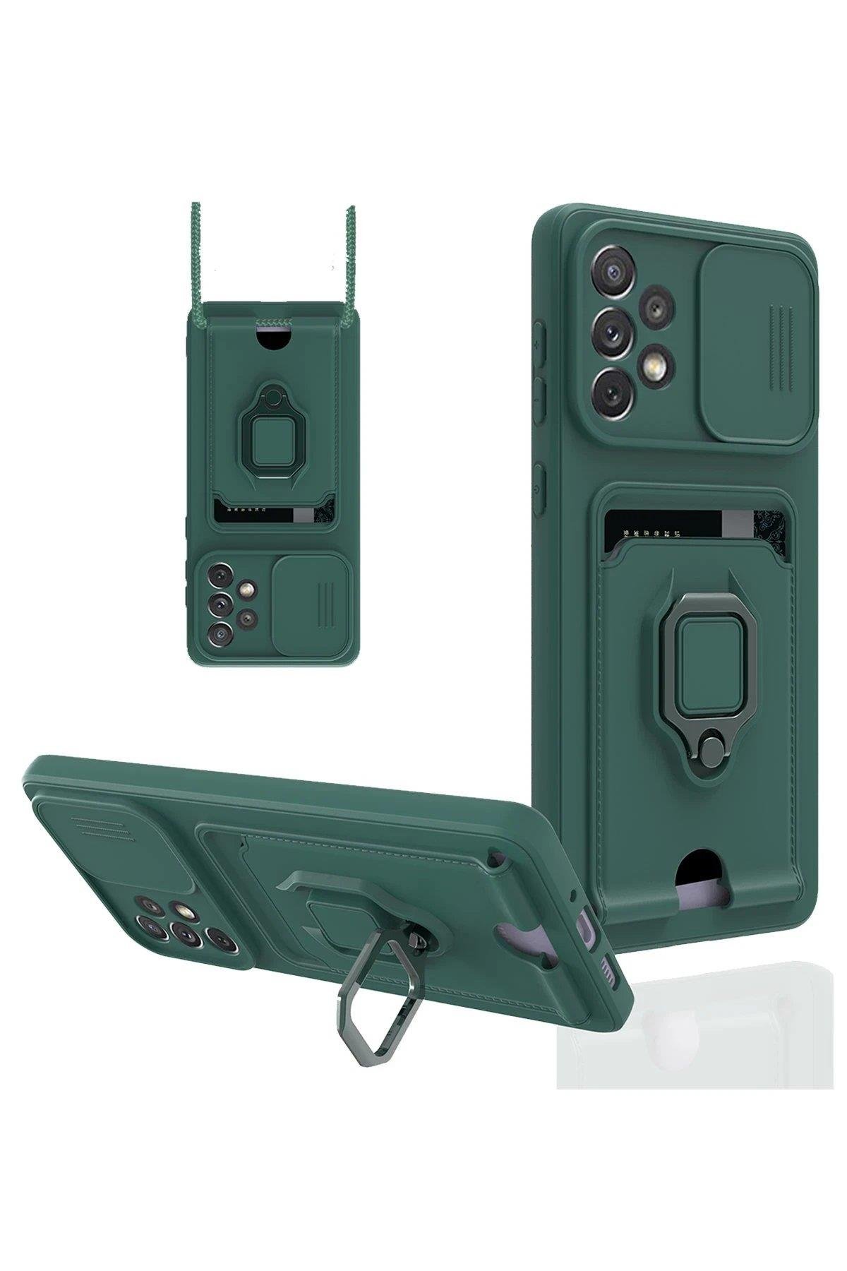 Newface Samsung Galaxy A23 4G Kılıf Zuma Kartvizitli Yüzüklü Silikon - Yeşil