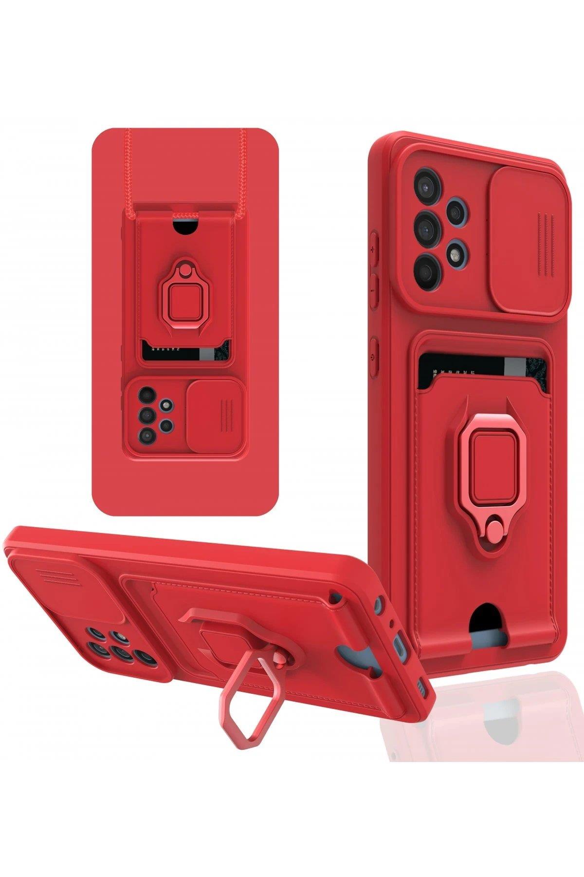 Newface Samsung Galaxy A32 Kılıf Zuma Kartvizitli Yüzüklü Silikon - Kırmızı
