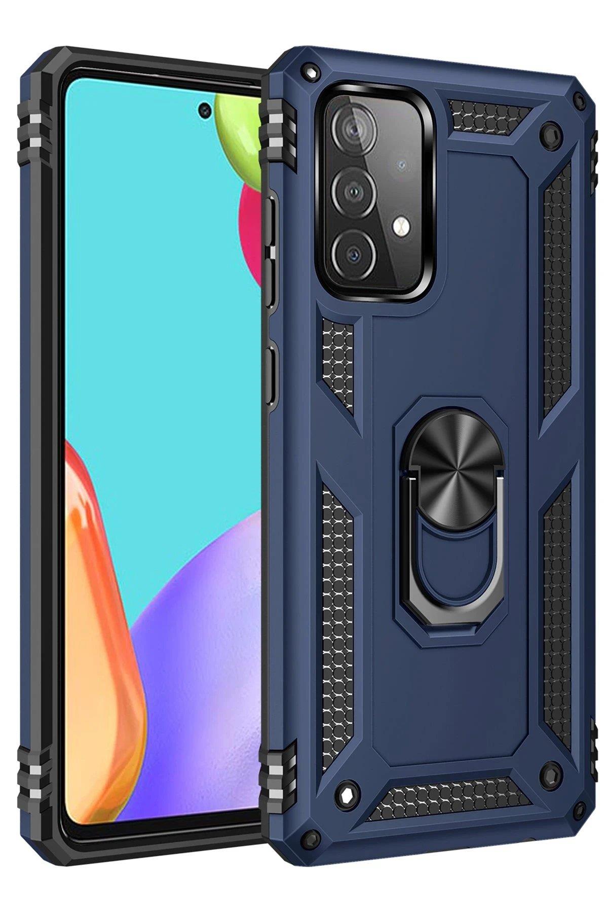 Newface Samsung Galaxy A52 Kılıf Sofya Yüzüklü Silikon Kapak - Lacivert