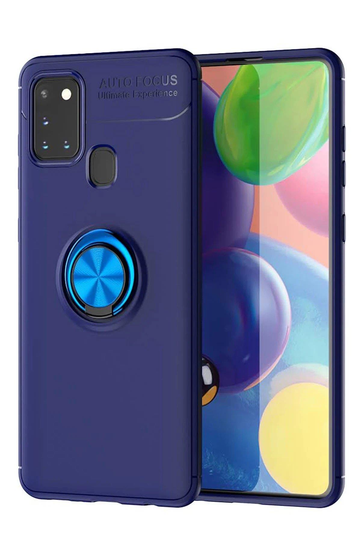 Newface Samsung Galaxy M31 Kılıf Range Yüzüklü Silikon - Mavi