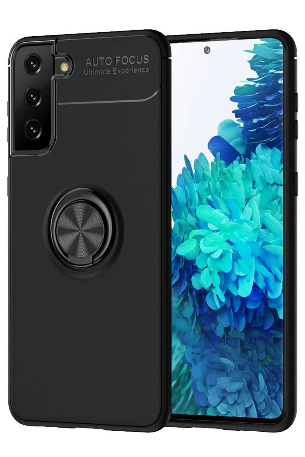 Newface Samsung Galaxy S21 Plus Kılıf Range Yüzüklü Silikon - Siyah