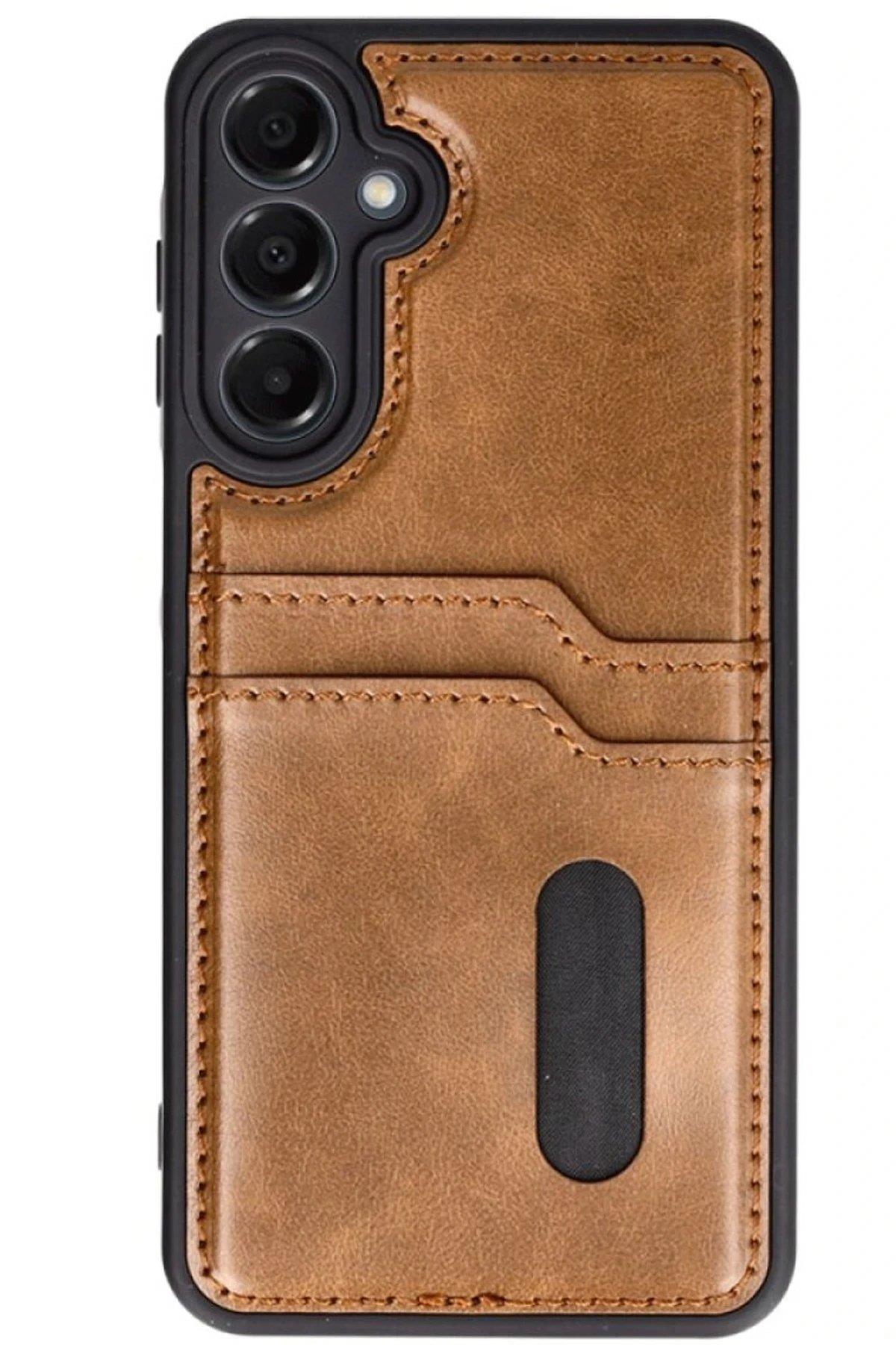 Newface Samsung Galaxy S24 FE Kılıf Sara Kartvizitli Deri Kılıf - Taba