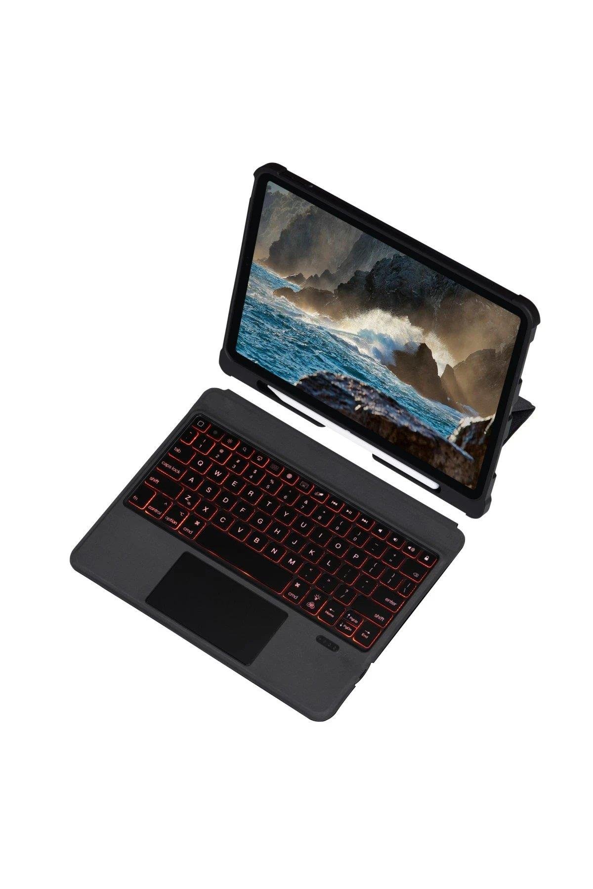 Newface T5209D iPad Pro 12.9 (2021) Kılıf İnter Ledli Klavyeli Tablet Kılıfı - Siyah