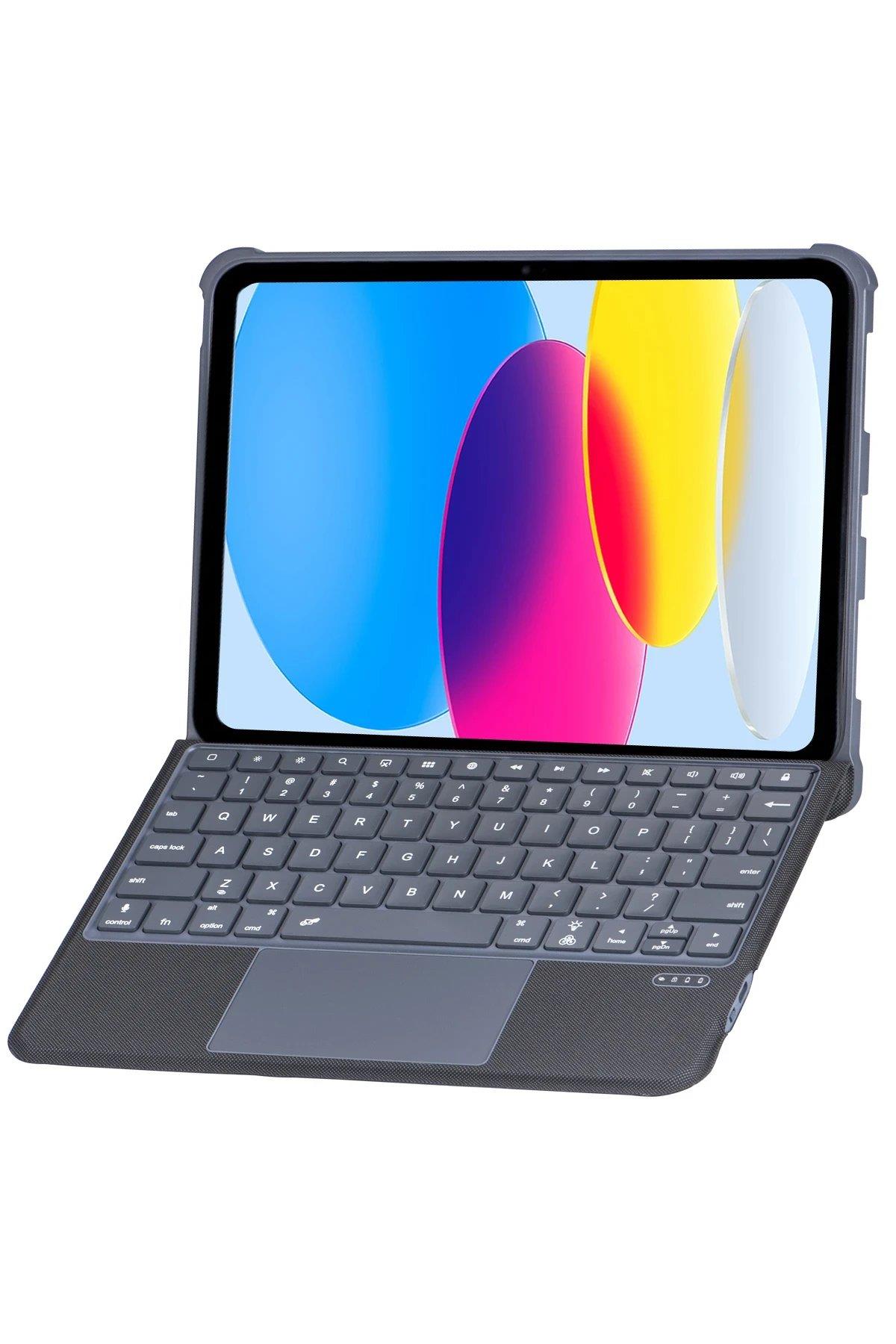 Newface T5508D iPad 2022 10.9 (10.Nesil) Kılıf Palermo Ledli Klavyeli Standlı Tablet Kılıfı - Siyah