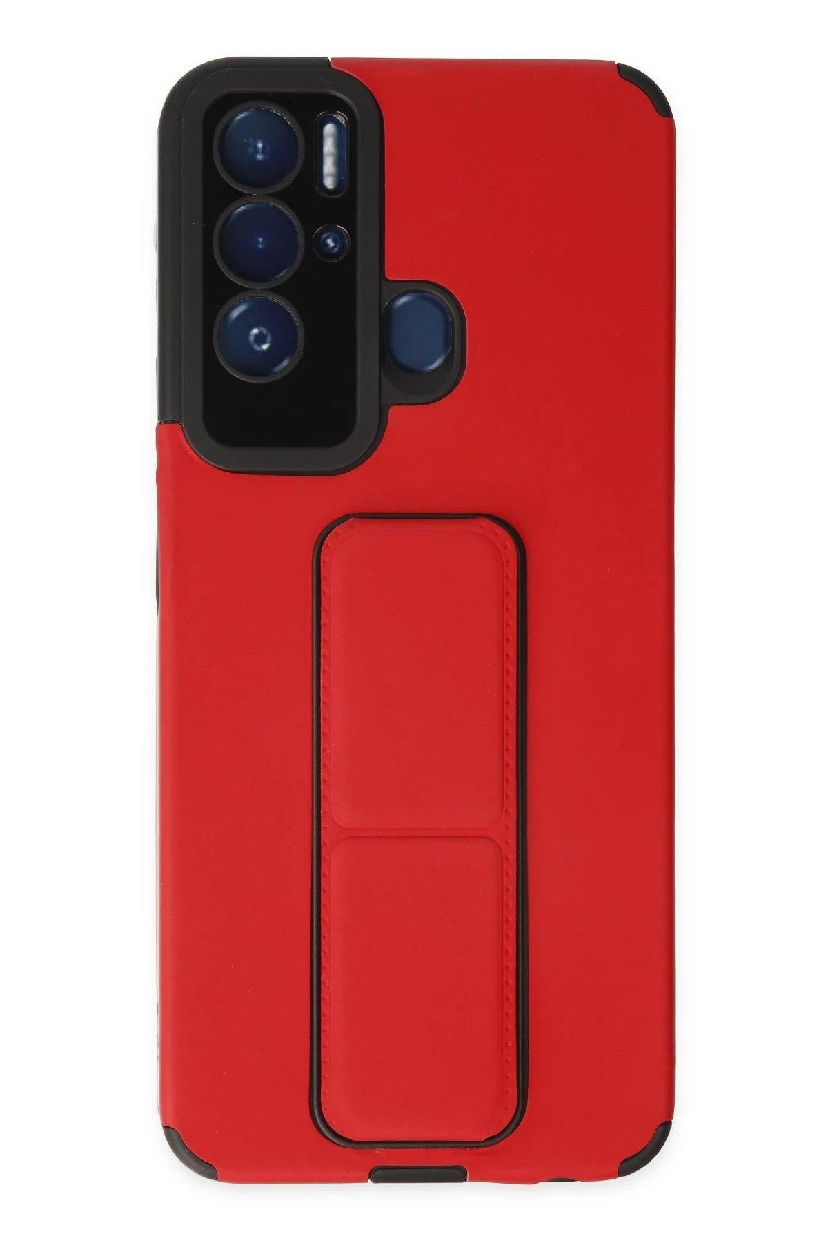 Newface Tecno Pova Neo Kılıf Mega Standlı Silikon - Kırmızı