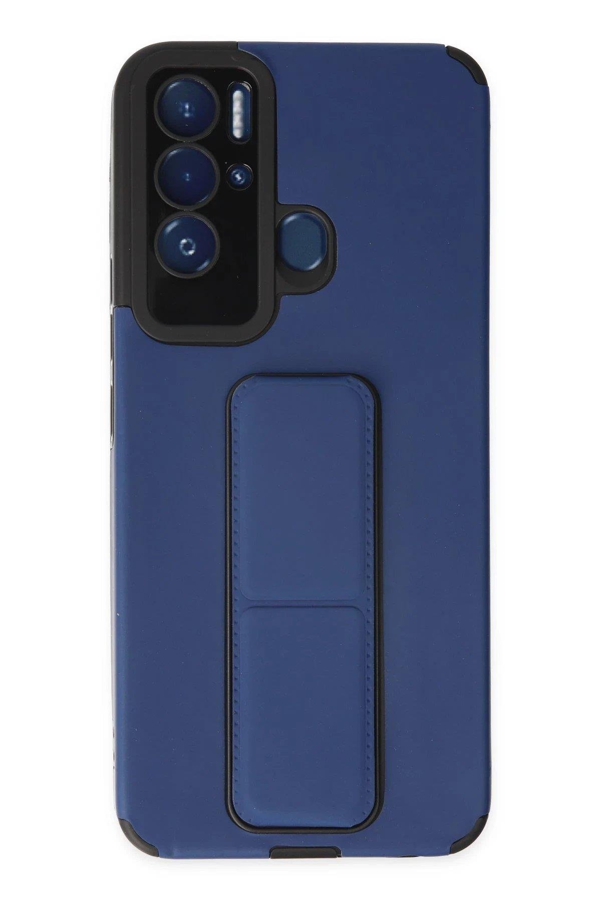 Newface Tecno Pova Neo Kılıf Mega Standlı Silikon - Mavi