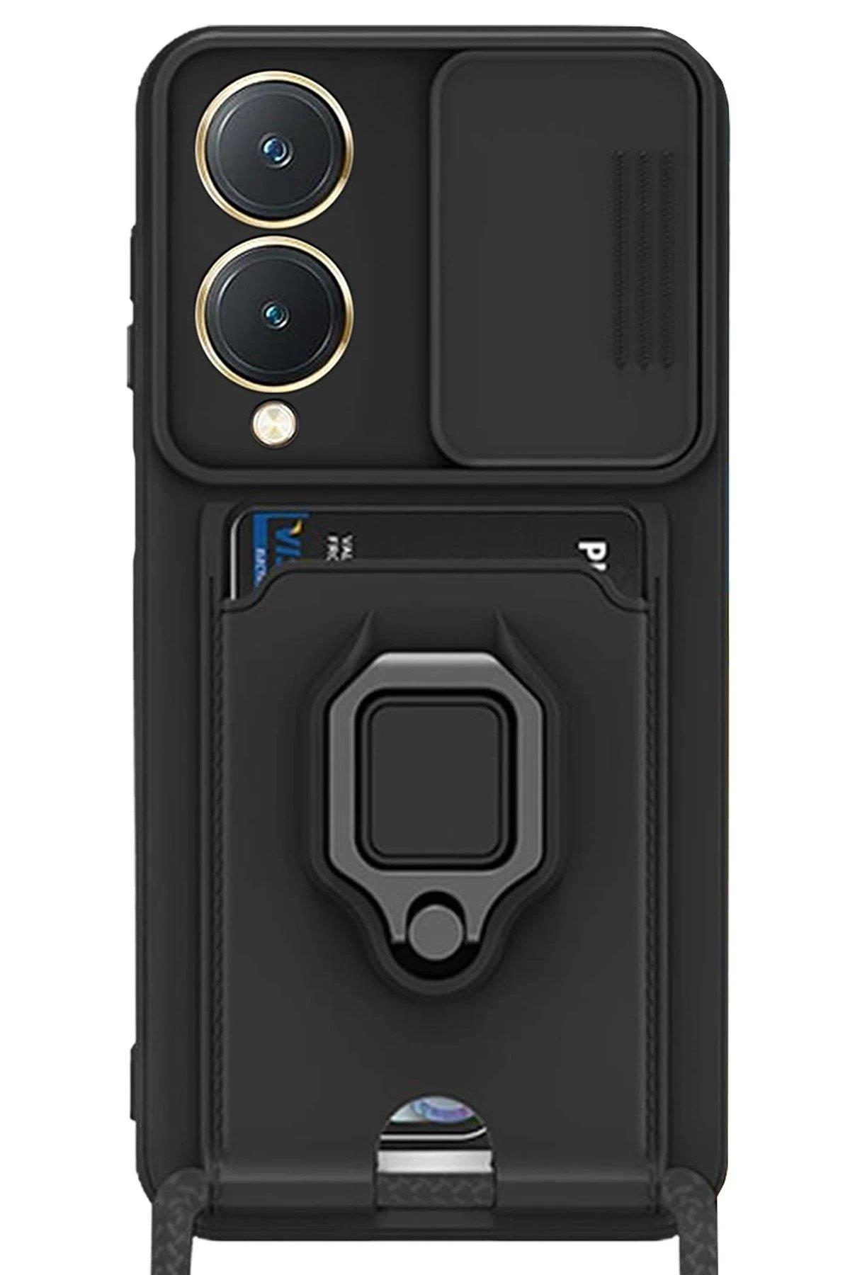 Newface Vivo Y17S Kılıf Zuma Kartvizitli Yüzüklü Silikon - Siyah