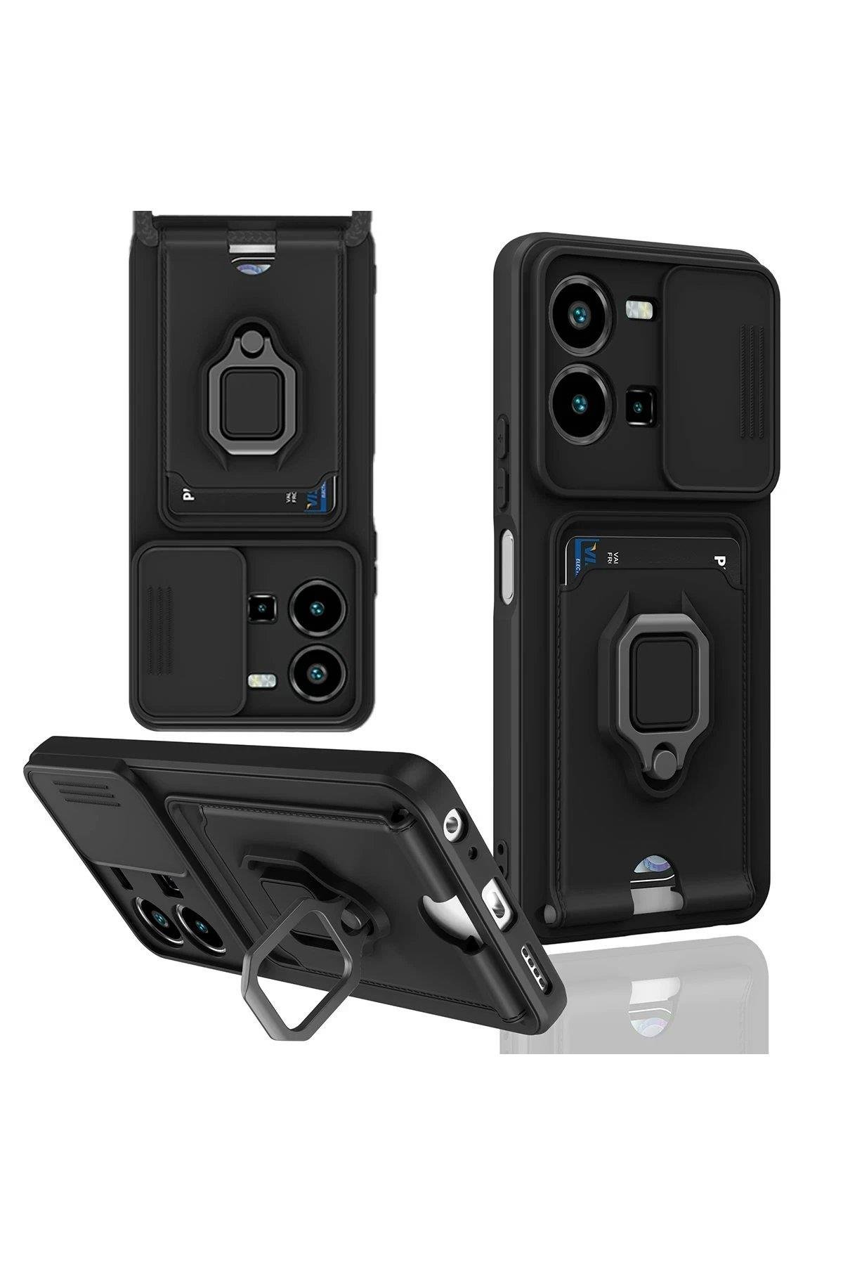 Newface Vivo Y35 Kılıf Zuma Kartvizitli Yüzüklü Silikon - Siyah