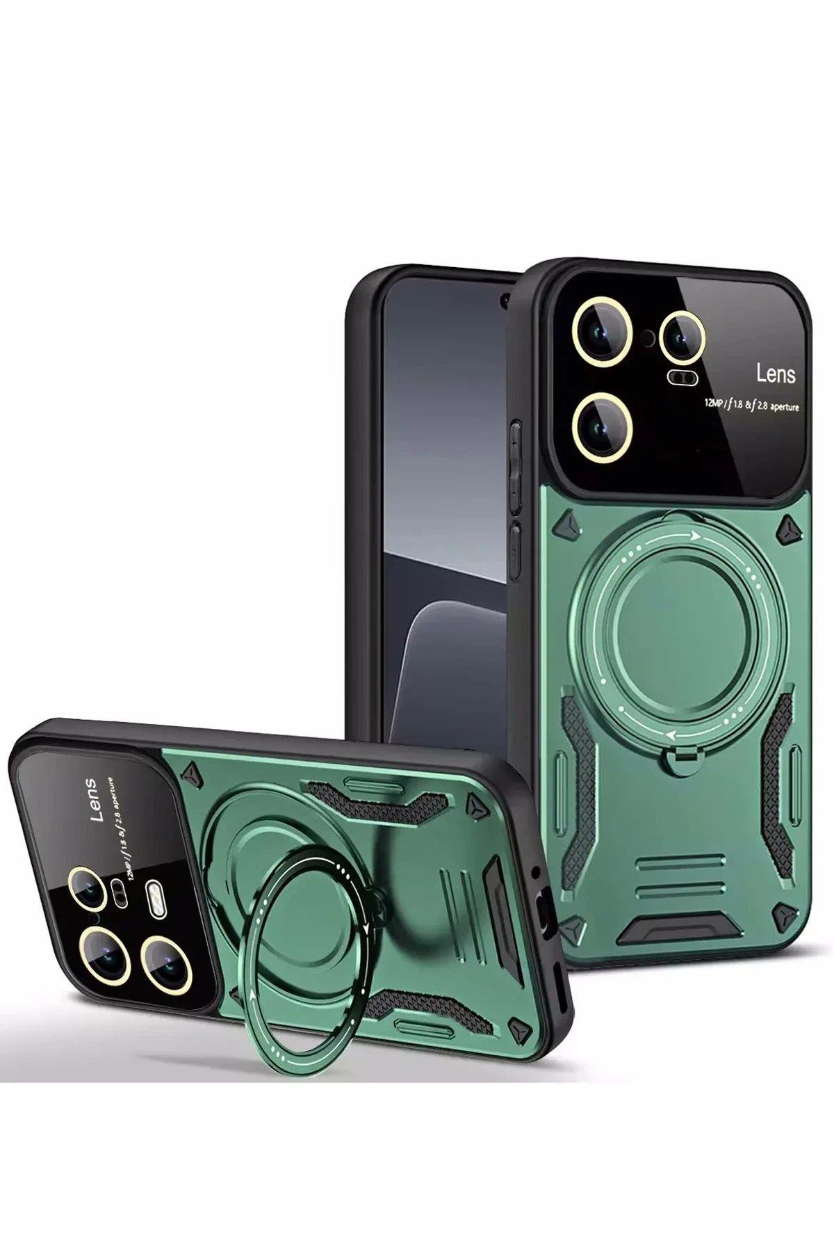 Newface Xiaomi Mi 13T Pro Kılıf Joy Lens Standlı Kapak - Koyu Yeşil