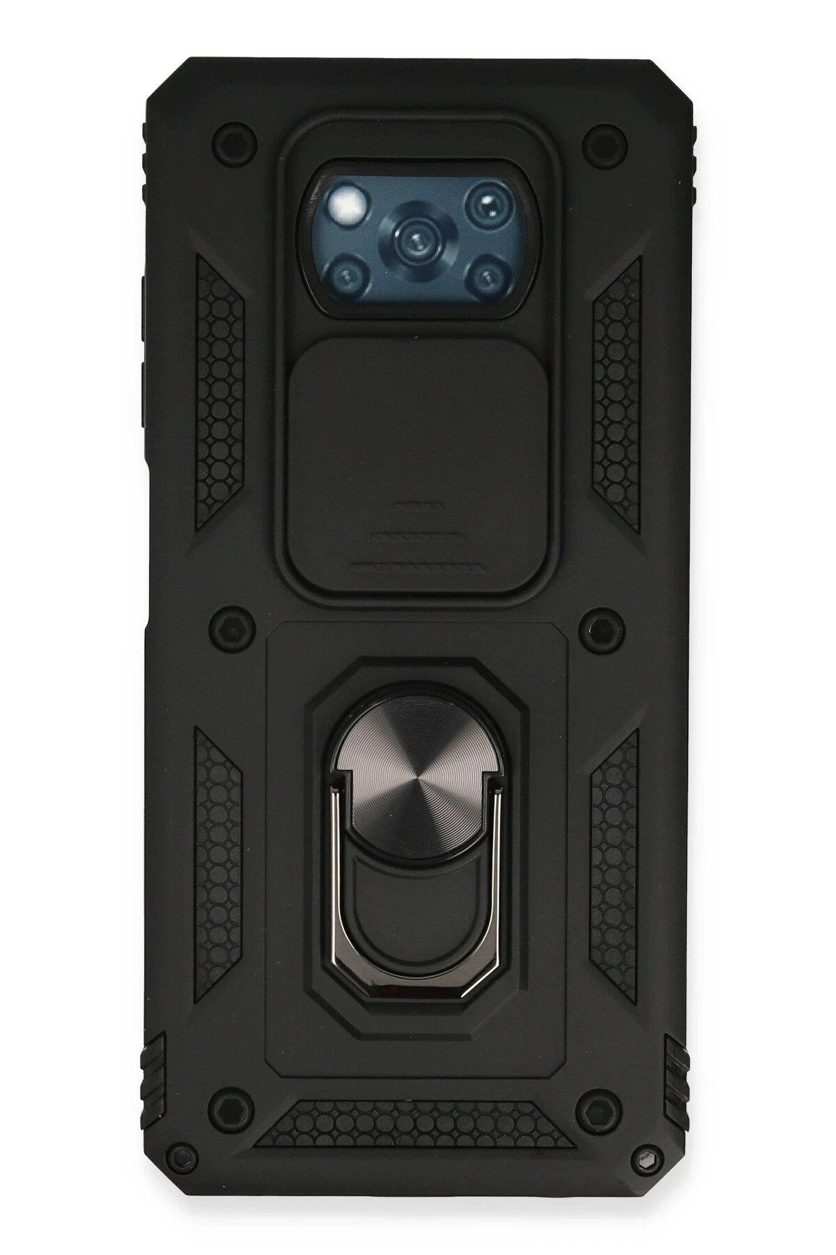 Newface Xiaomi Pocophone X3 Kılıf Pars Lens Yüzüklü Silikon - Siyah