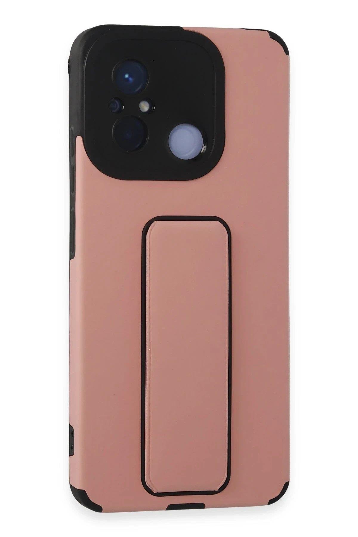 Newface Xiaomi Redmi 12C Kılıf Mega Standlı Silikon - Pudra