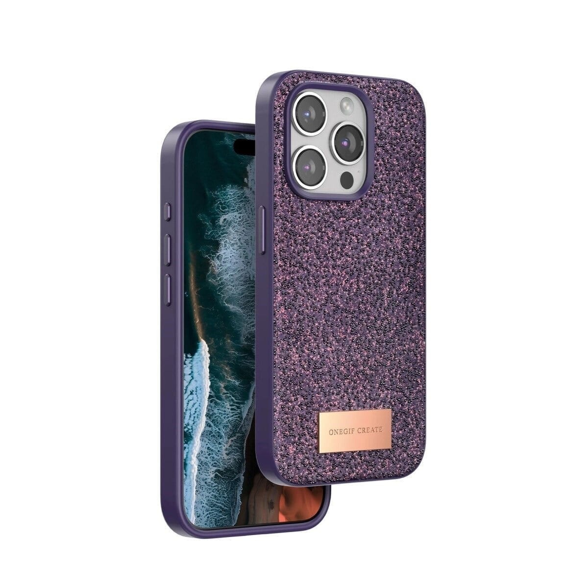 Onegif Apple İphone 14 Pro Bright Simli Kapak - Derin Mor