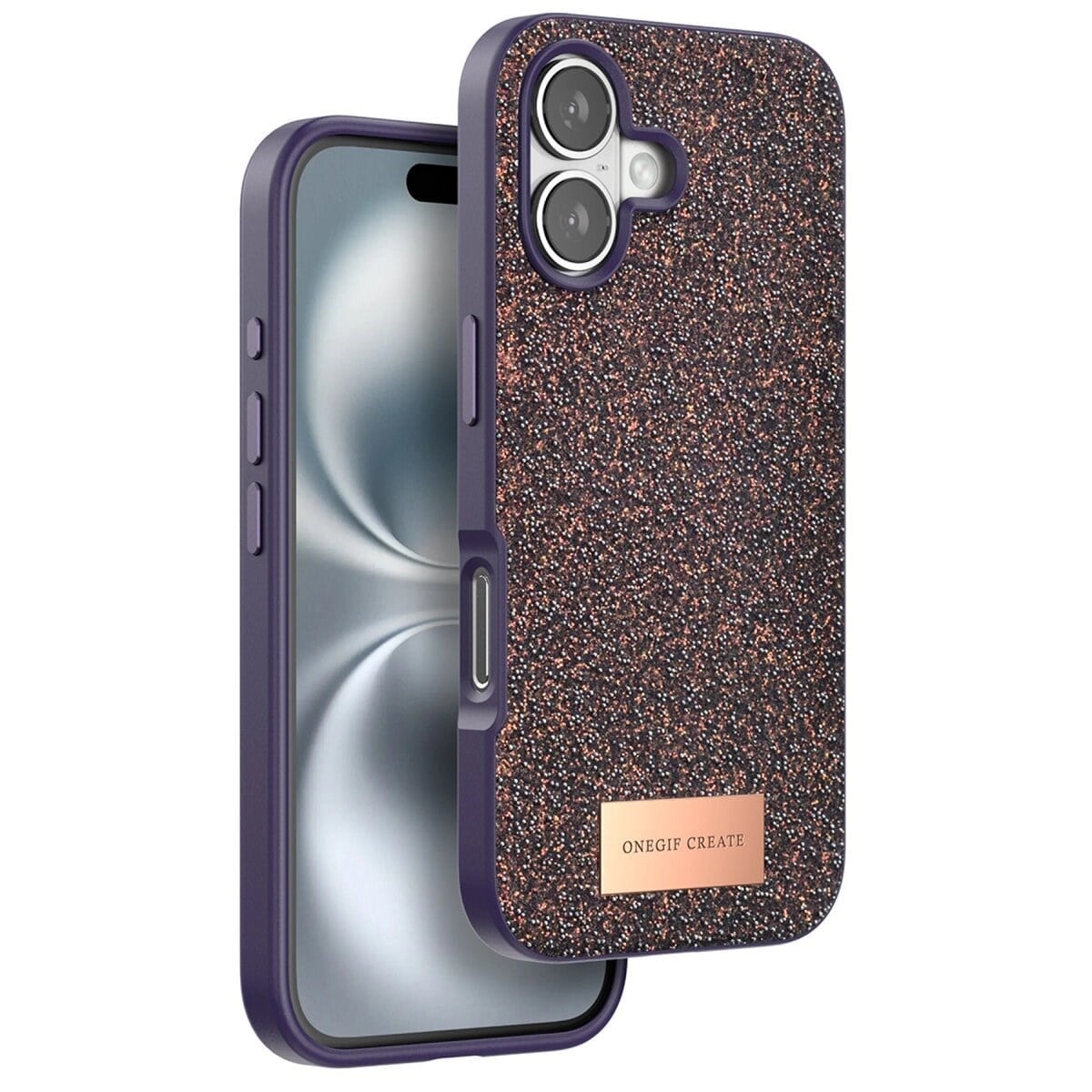 Onegif Apple İphone 16 Bright Simli Kapak - Derin Mor